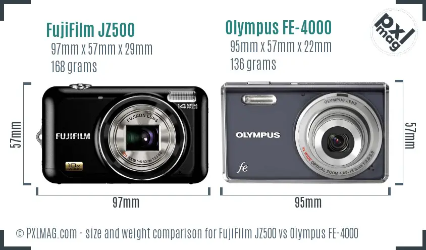 FujiFilm JZ500 vs Olympus FE-4000 size comparison