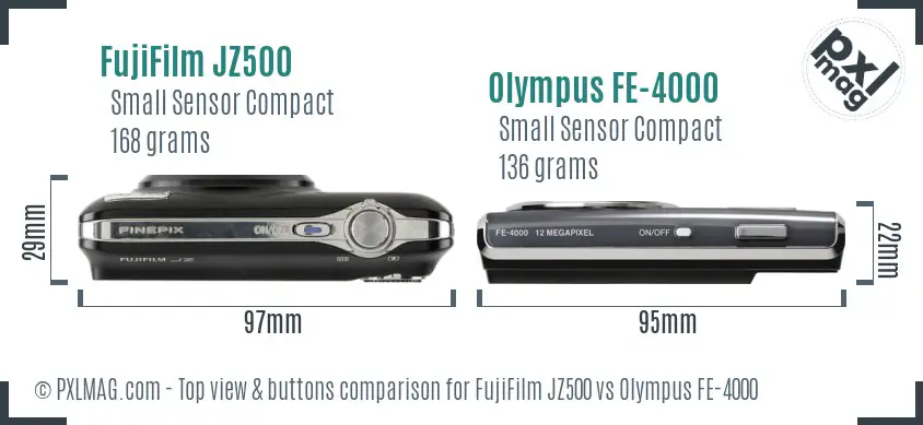 FujiFilm JZ500 vs Olympus FE-4000 top view buttons comparison