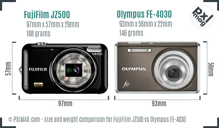FujiFilm JZ500 vs Olympus FE-4030 size comparison