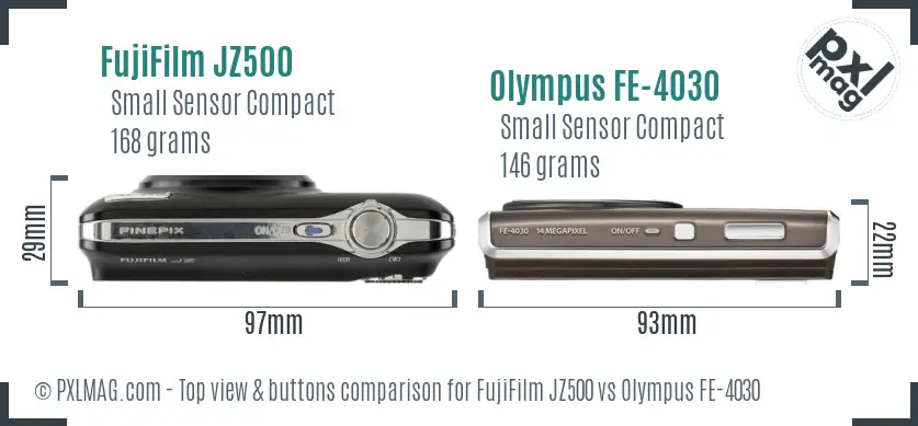 FujiFilm JZ500 vs Olympus FE-4030 top view buttons comparison
