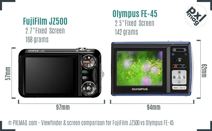 FujiFilm JZ500 vs Olympus FE-45 Screen and Viewfinder comparison