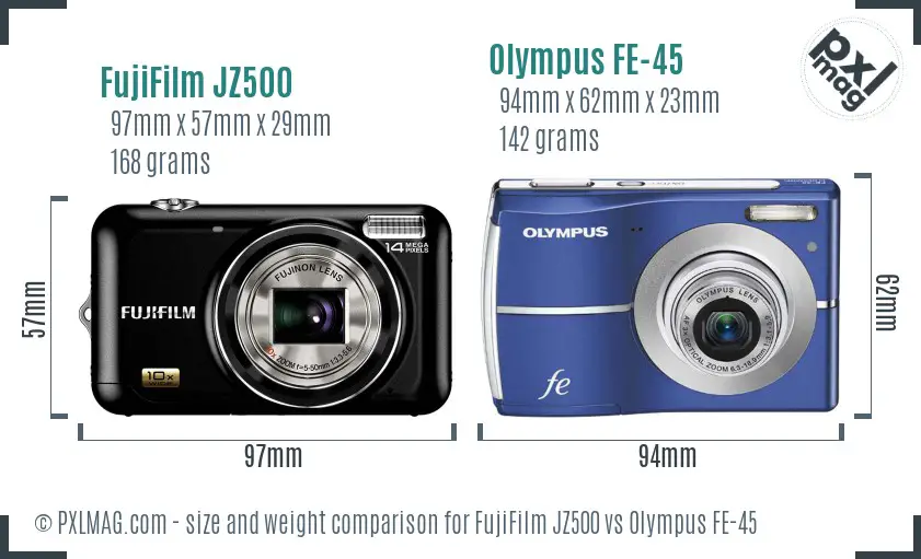 FujiFilm JZ500 vs Olympus FE-45 size comparison