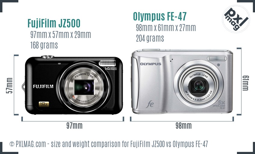 FujiFilm JZ500 vs Olympus FE-47 size comparison
