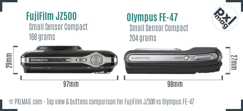 FujiFilm JZ500 vs Olympus FE-47 top view buttons comparison