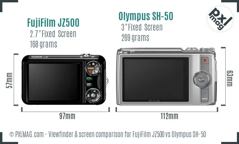 FujiFilm JZ500 vs Olympus SH-50 Screen and Viewfinder comparison