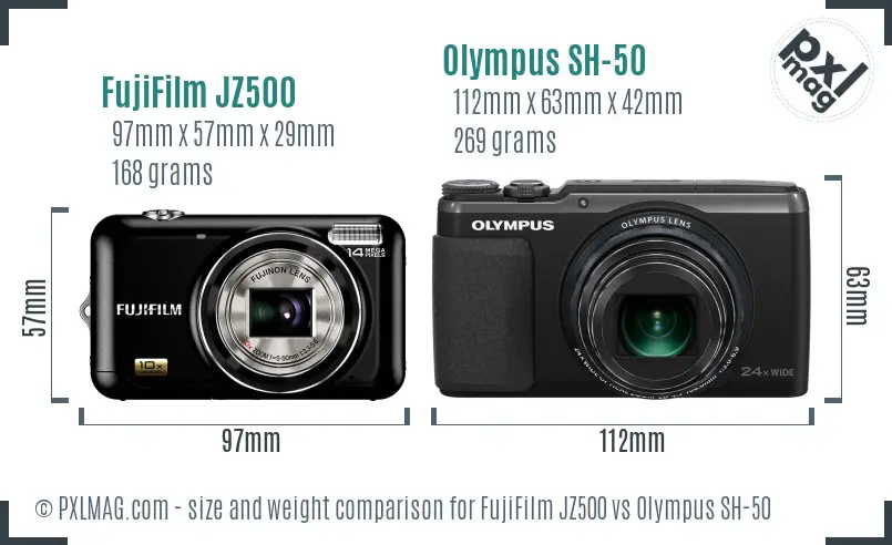 FujiFilm JZ500 vs Olympus SH-50 size comparison FujiFilm JZ500 vs Olympus SH-50 size comparison