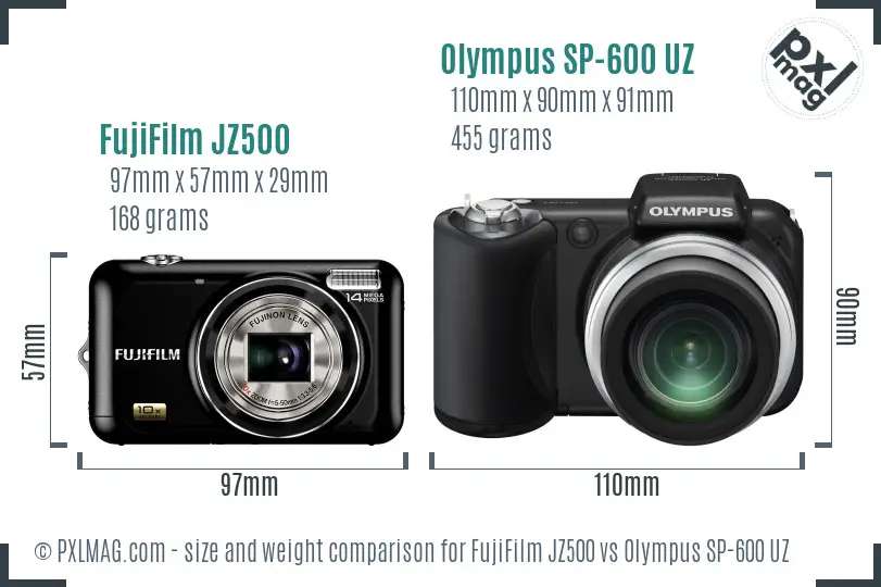 FujiFilm JZ500 vs Olympus SP-600 UZ size comparison