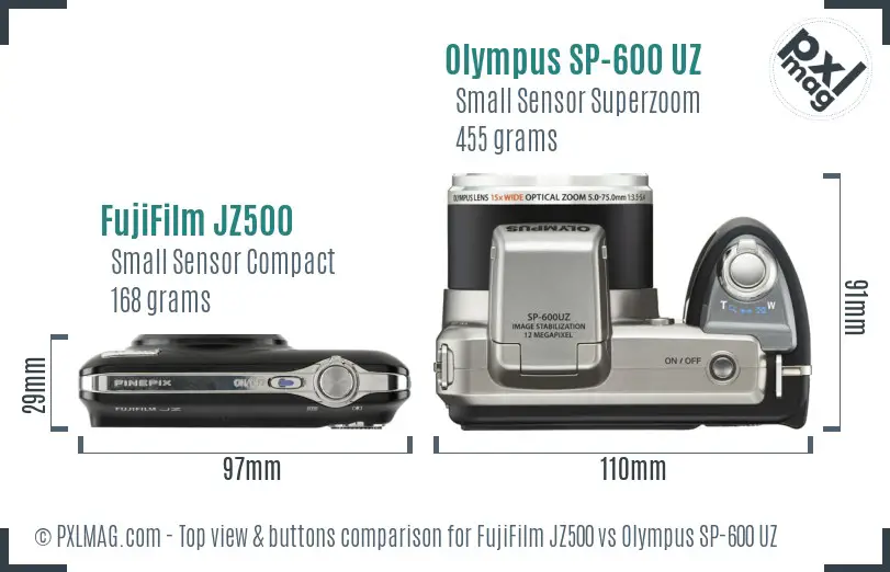 FujiFilm JZ500 vs Olympus SP-600 UZ top view buttons comparison