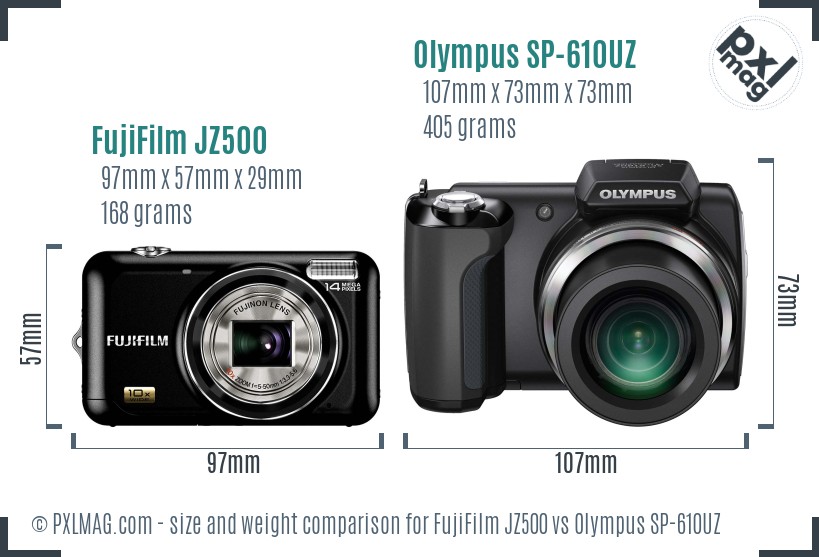 FujiFilm JZ500 vs Olympus SP-610UZ size comparison