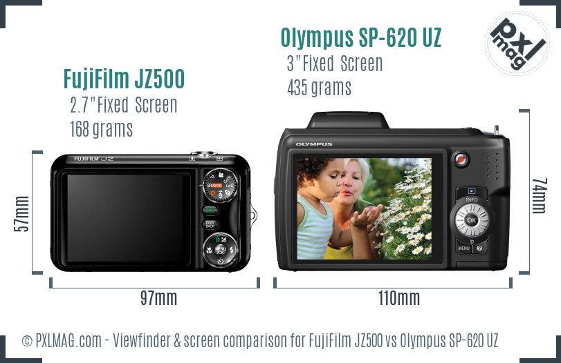 FujiFilm JZ500 vs Olympus SP-620 UZ Screen and Viewfinder comparison