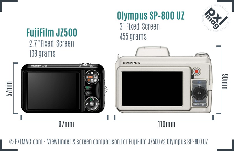 FujiFilm JZ500 vs Olympus SP-800 UZ Screen and Viewfinder comparison