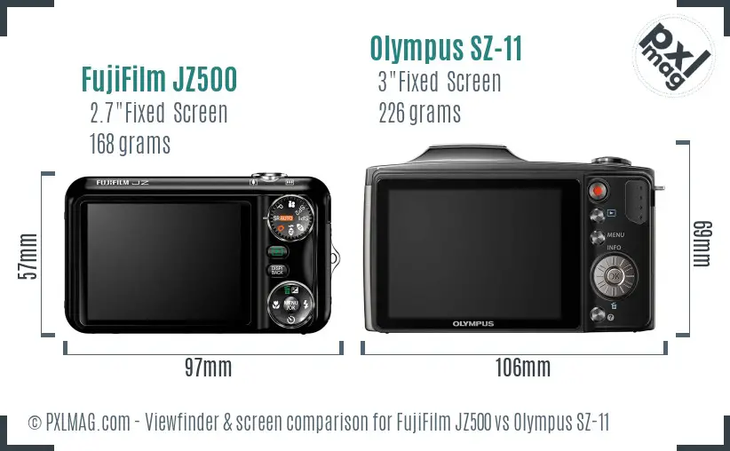 FujiFilm JZ500 vs Olympus SZ-11 Screen and Viewfinder comparison