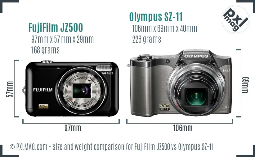 FujiFilm JZ500 vs Olympus SZ-11 size comparison