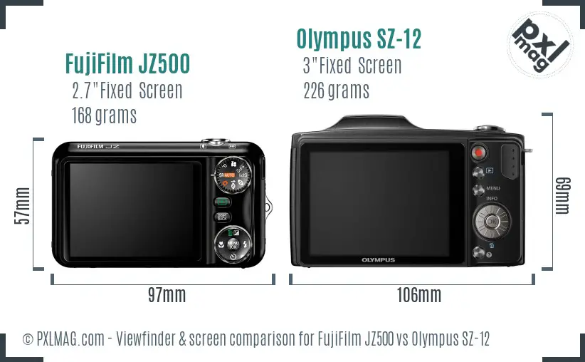 FujiFilm JZ500 vs Olympus SZ-12 Screen and Viewfinder comparison