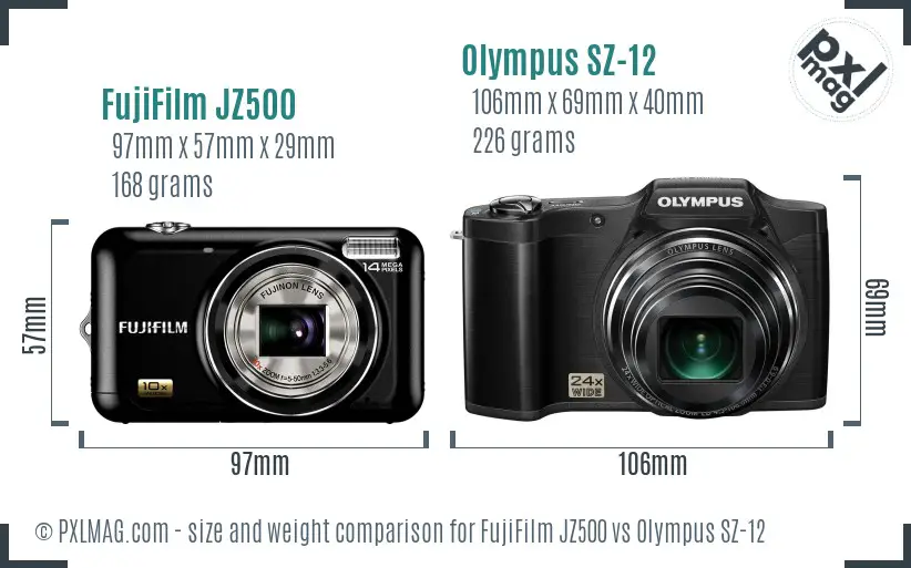 FujiFilm JZ500 vs Olympus SZ-12 size comparison