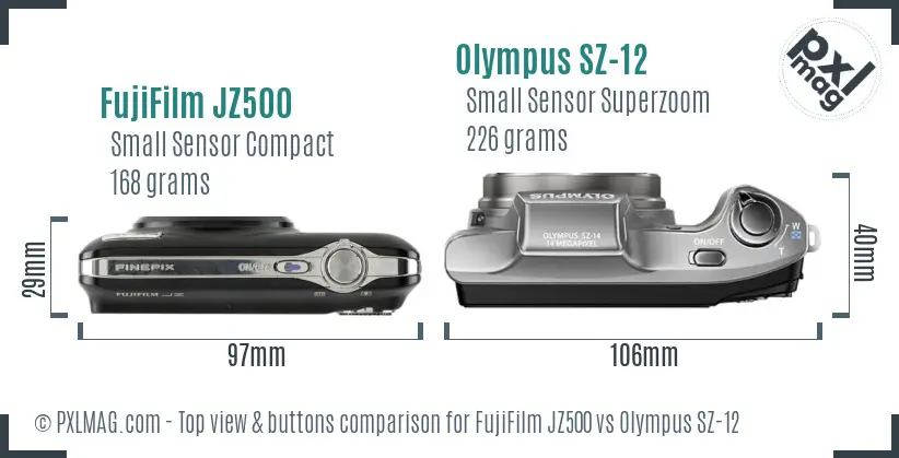 FujiFilm JZ500 vs Olympus SZ-12 top view buttons comparison