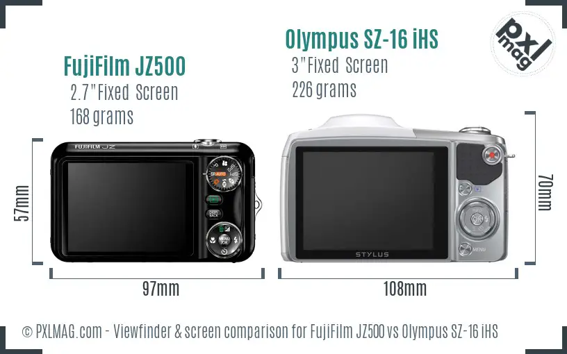 FujiFilm JZ500 vs Olympus SZ-16 iHS Screen and Viewfinder comparison