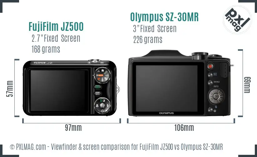 FujiFilm JZ500 vs Olympus SZ-30MR Screen and Viewfinder comparison