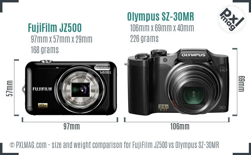 FujiFilm JZ500 vs Olympus SZ-30MR size comparison