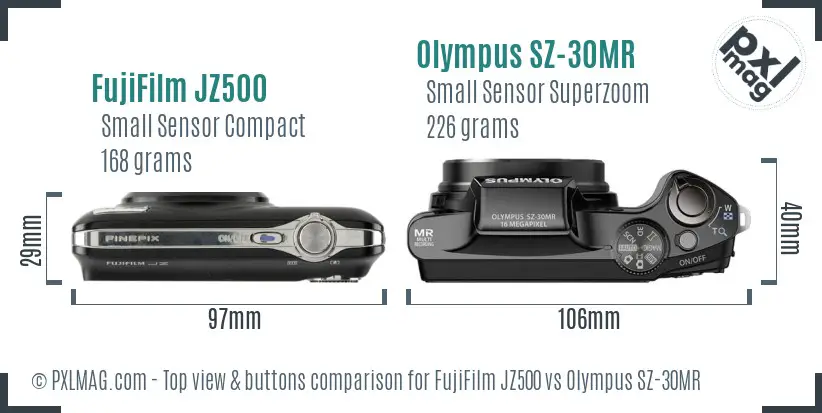 FujiFilm JZ500 vs Olympus SZ-30MR top view buttons comparison