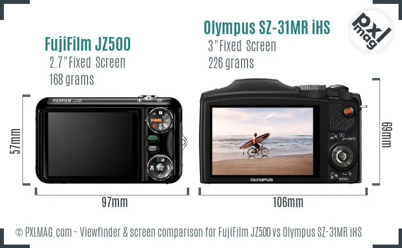 FujiFilm JZ500 vs Olympus SZ-31MR iHS Screen and Viewfinder comparison
