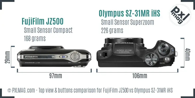 FujiFilm JZ500 vs Olympus SZ-31MR iHS top view buttons comparison