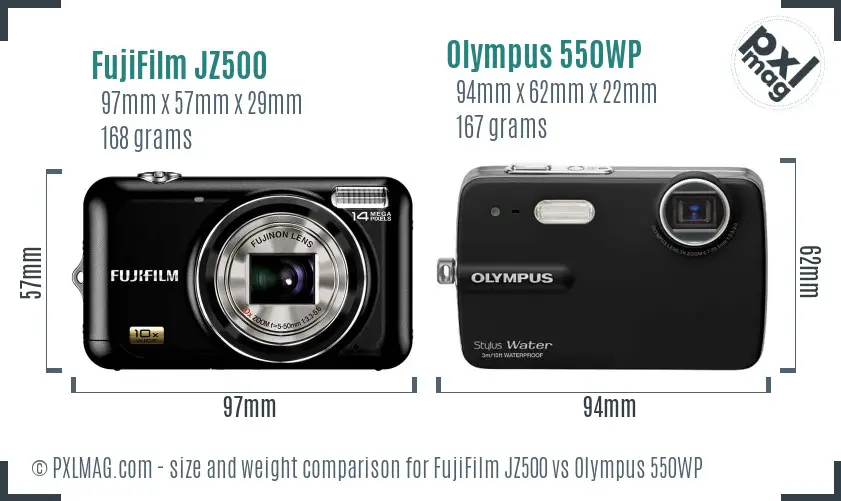 FujiFilm JZ500 vs Olympus 550WP size comparison FujiFilm JZ500 vs Olympus 550WP size comparison
