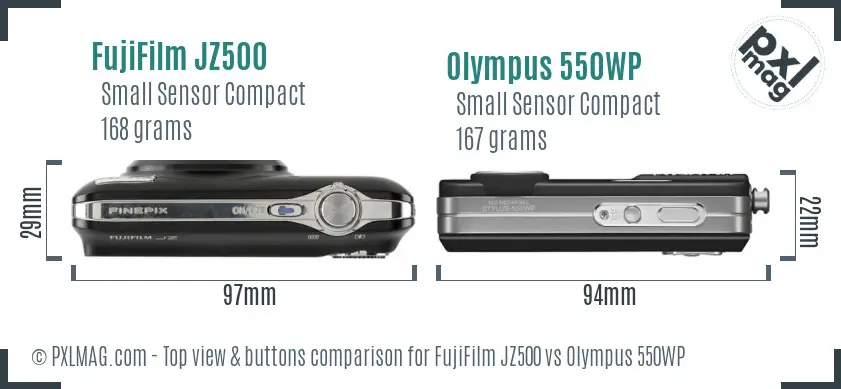 FujiFilm JZ500 vs Olympus 550WP top view buttons comparison