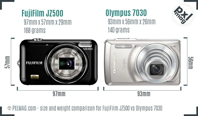 FujiFilm JZ500 vs Olympus 7030 size comparison