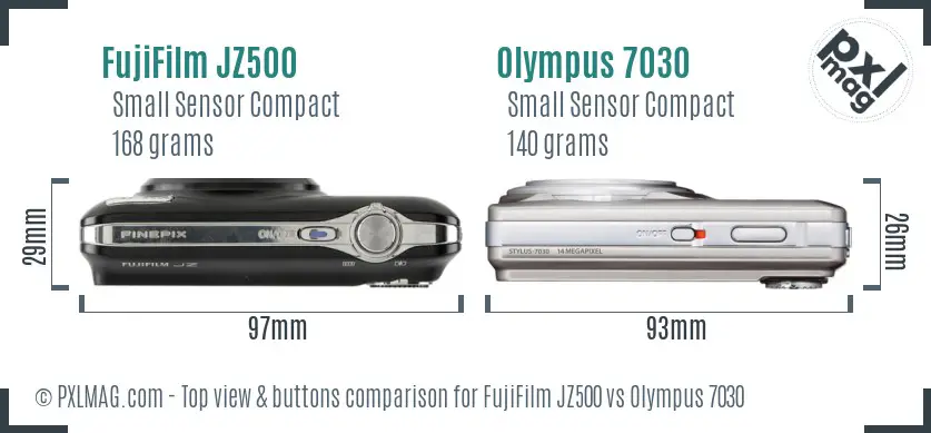 FujiFilm JZ500 vs Olympus 7030 top view buttons comparison