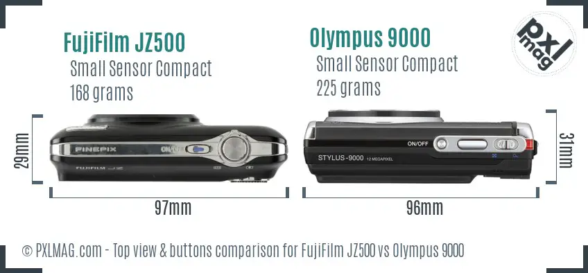 FujiFilm JZ500 vs Olympus 9000 top view buttons comparison
