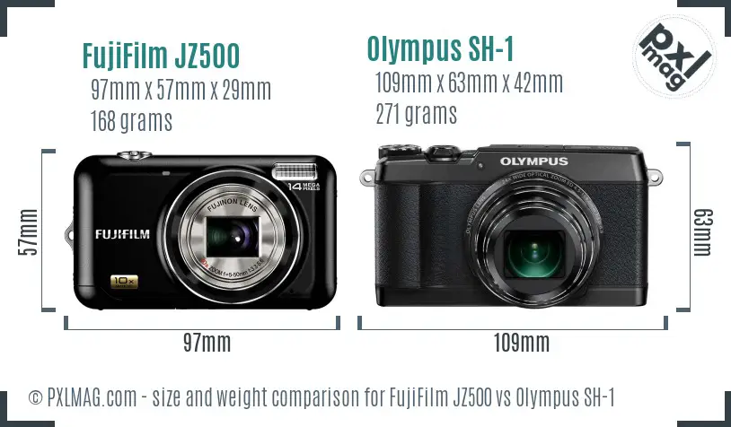 FujiFilm JZ500 vs Olympus SH-1 size comparison