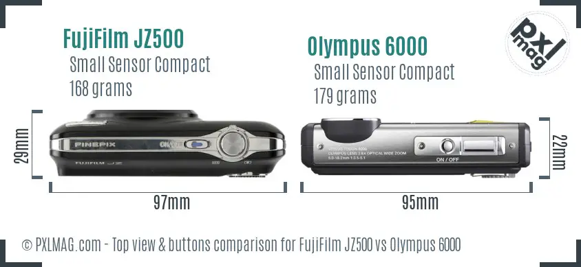 FujiFilm JZ500 vs Olympus 6000 top view buttons comparison FujiFilm JZ500 vs Olympus 6000 top view buttons comparison