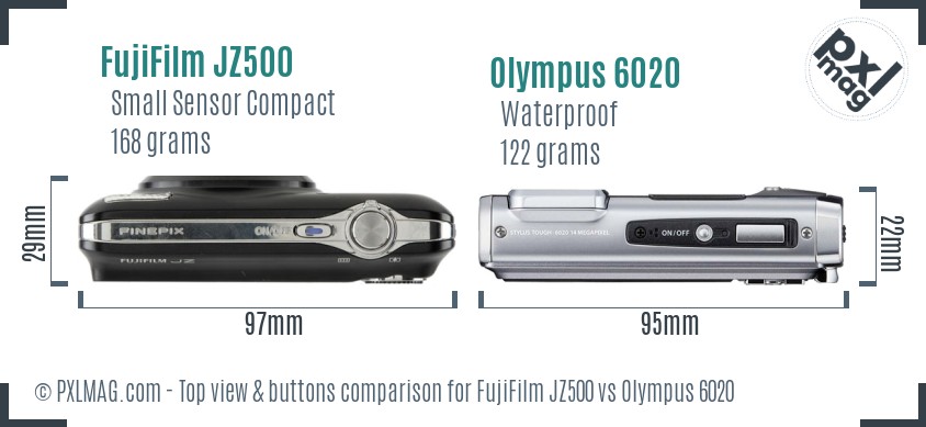 FujiFilm JZ500 vs Olympus 6020 top view buttons comparison
