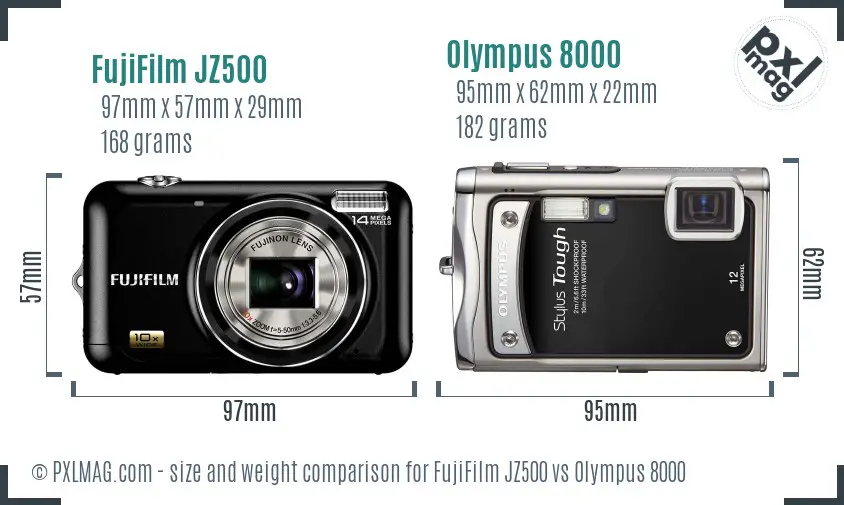 FujiFilm JZ500 vs Olympus 8000 size comparison FujiFilm JZ500 vs Olympus 8000 size comparison