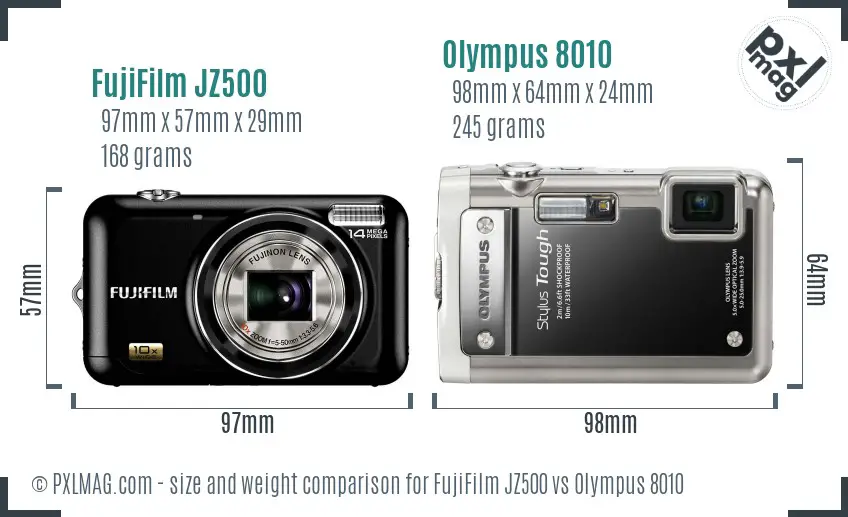 FujiFilm JZ500 vs Olympus 8010 size comparison