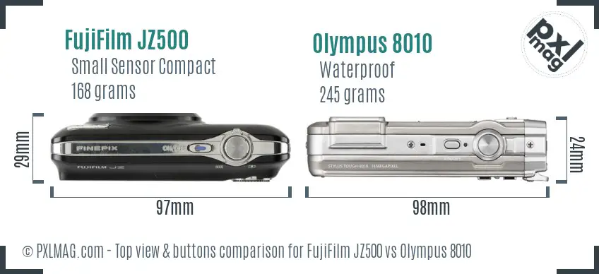 FujiFilm JZ500 vs Olympus 8010 top view buttons comparison