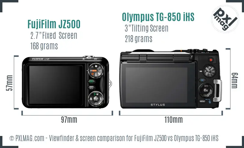 FujiFilm JZ500 vs Olympus TG-850 iHS Screen and Viewfinder comparison