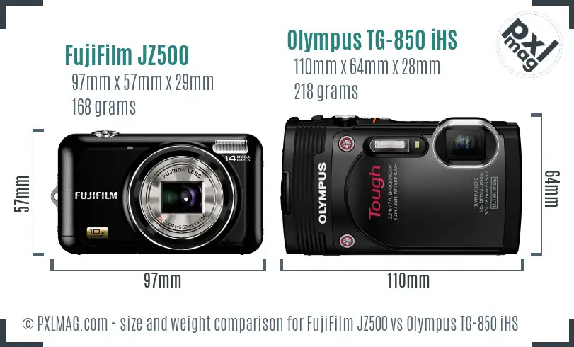 FujiFilm JZ500 vs Olympus TG-850 iHS size comparison