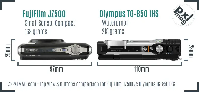 FujiFilm JZ500 vs Olympus TG-850 iHS top view buttons comparison