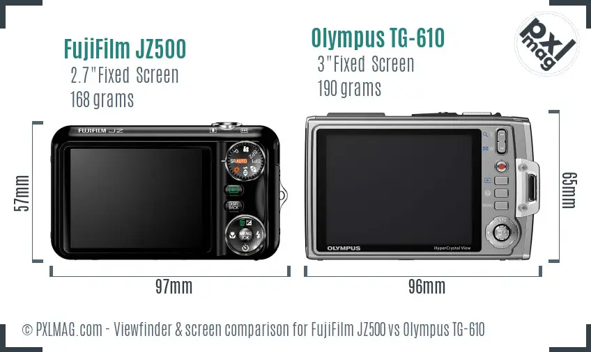FujiFilm JZ500 vs Olympus TG-610 Screen and Viewfinder comparison