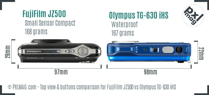 FujiFilm JZ500 vs Olympus TG-630 iHS top view buttons comparison