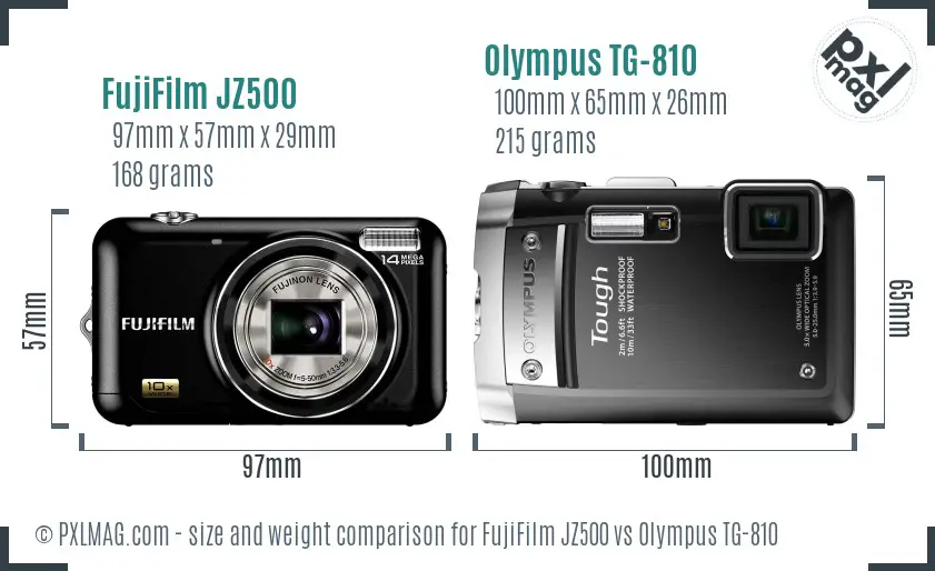 FujiFilm JZ500 vs Olympus TG-810 size comparison