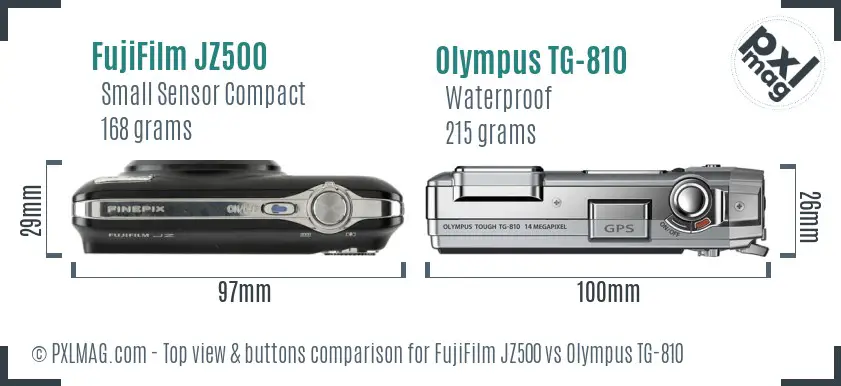 FujiFilm JZ500 vs Olympus TG-810 top view buttons comparison