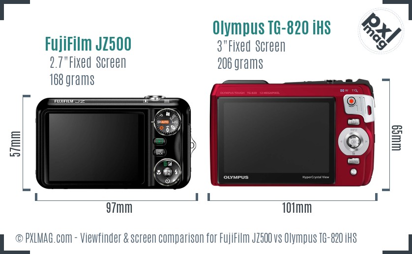 FujiFilm JZ500 vs Olympus TG-820 iHS Screen and Viewfinder comparison