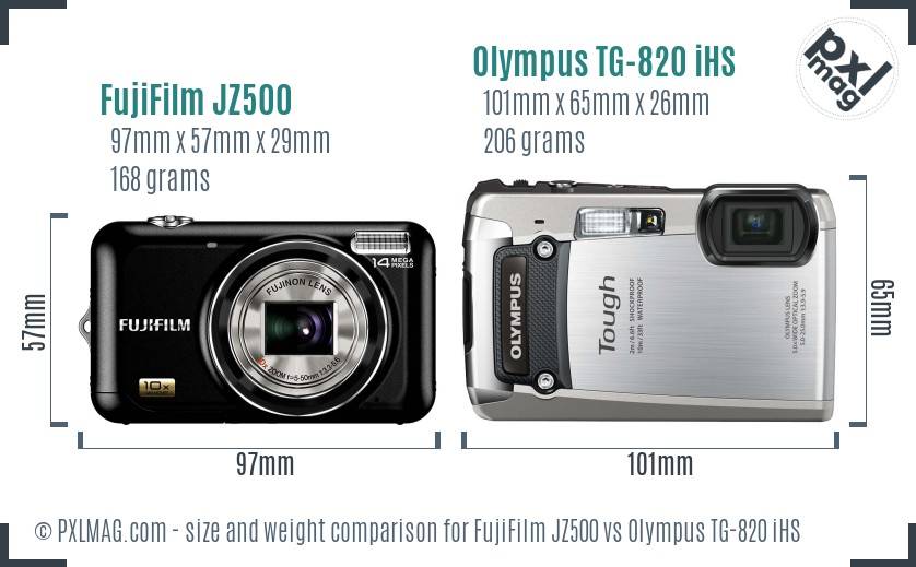 FujiFilm JZ500 vs Olympus TG-820 iHS size comparison FujiFilm JZ500 vs Olympus TG-820 iHS size comparison