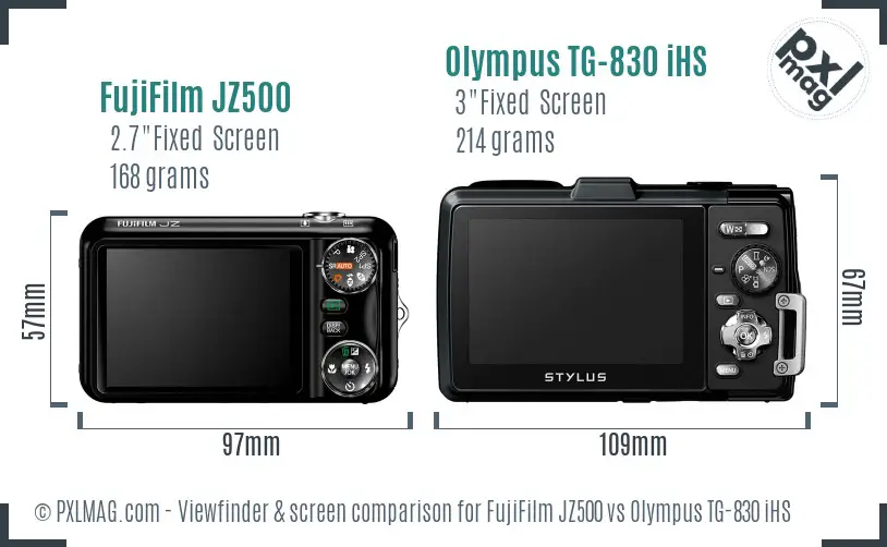 FujiFilm JZ500 vs Olympus TG-830 iHS Screen and Viewfinder comparison FujiFilm JZ500 vs Olympus TG-830 iHS Screen and Viewfinder comparison