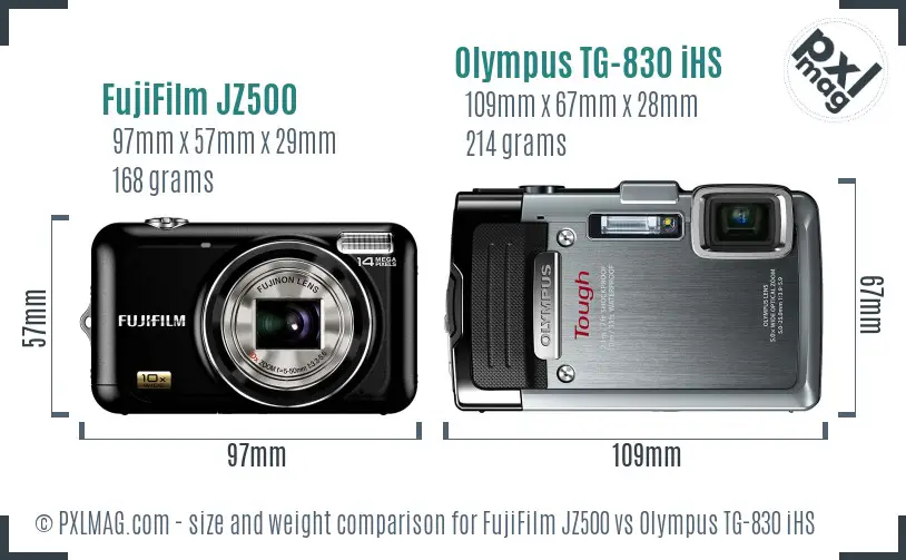 FujiFilm JZ500 vs Olympus TG-830 iHS size comparison FujiFilm JZ500 vs Olympus TG-830 iHS size comparison