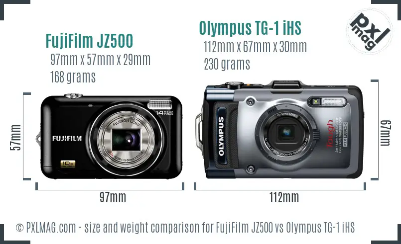 FujiFilm JZ500 vs Olympus TG-1 iHS size comparison