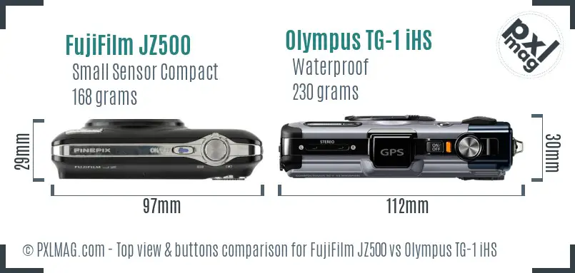FujiFilm JZ500 vs Olympus TG-1 iHS top view buttons comparison